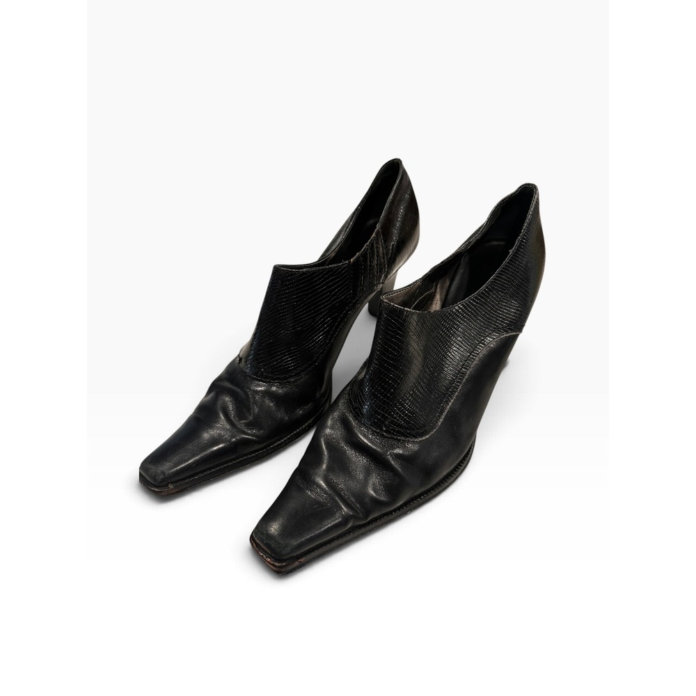 Antonio Melani Black Leather Pointed Toe Shooties Heels Size 8.5